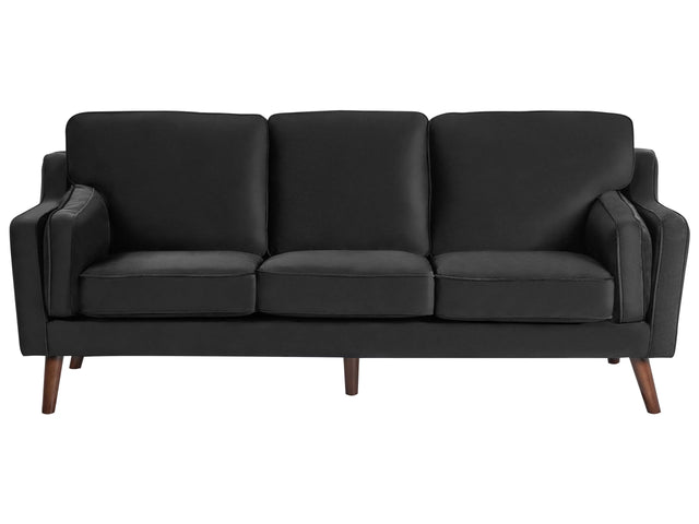 Sofa Black 3 Seater Velvet Oak Wood Legs Classic Mid-Century Living Room Beliani