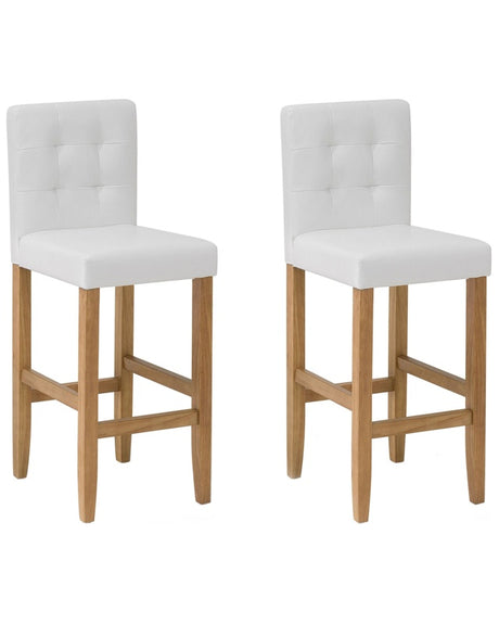 Set of 2 Bar Stools Off-White Faux Leather with Backrest Dining Room Kitchen Upholstered Modern Beliani