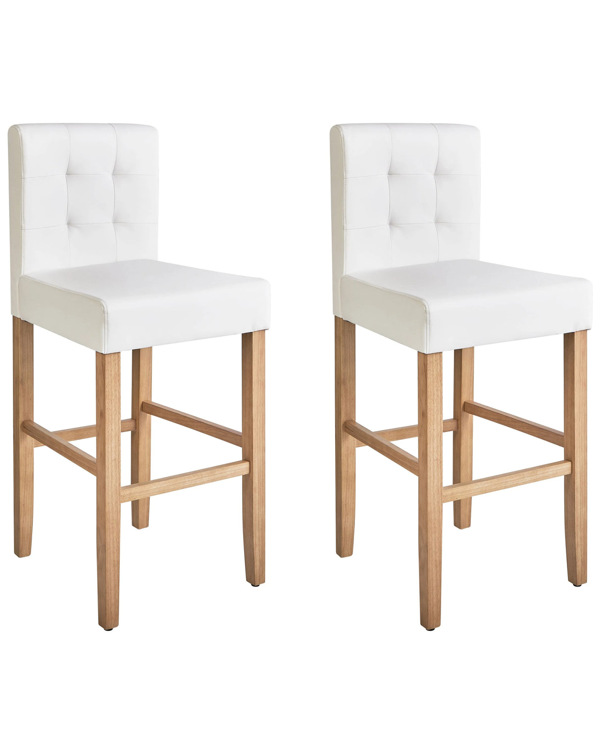 Set of 2 Bar Stools Off-White Faux Leather with Backrest Dining Room Kitchen Upholstered Modern Beliani