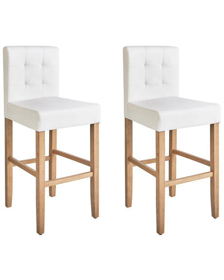 Set of 2 Bar Stools Off-White Faux Leather with Backrest Dining Room Kitchen Upholstered Modern Beliani