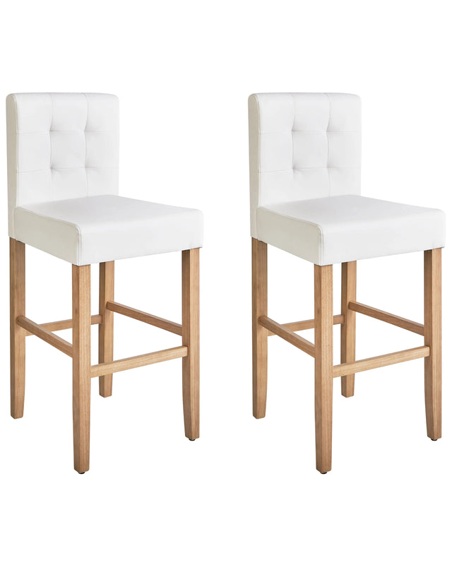 Set of 2 Bar Stools Off-White Faux Leather with Backrest Dining Room Kitchen Upholstered Modern Beliani