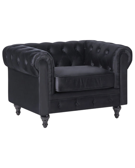 Chesterfield Armchair Black Velvet Fabric Upholstery Dark Wood Legs Contemporary Beliani
