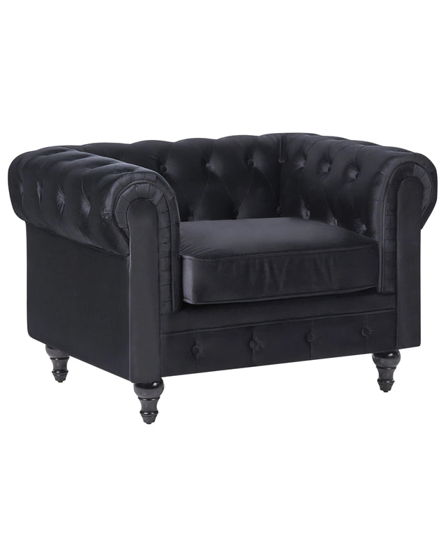 Chesterfield Armchair Black Velvet Fabric Upholstery Dark Wood Legs Contemporary Beliani
