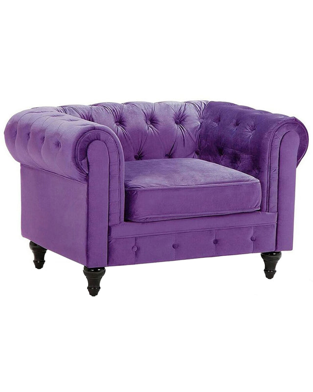 Chesterfield Armchair Purple Velvet Fabric Upholstery Dark Wood Legs Contemporary Beliani