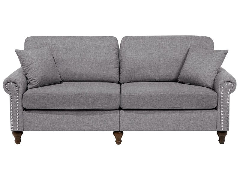 3 Seater Sofa Grey Fabric Chesterfield Style Low Back Beliani