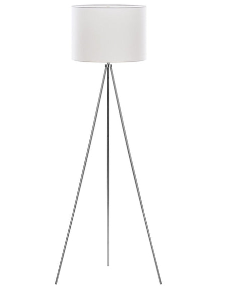 Floor Lamp Silver Metal 148 cm Tripod Stand White Fabric Drum Shade Beliani