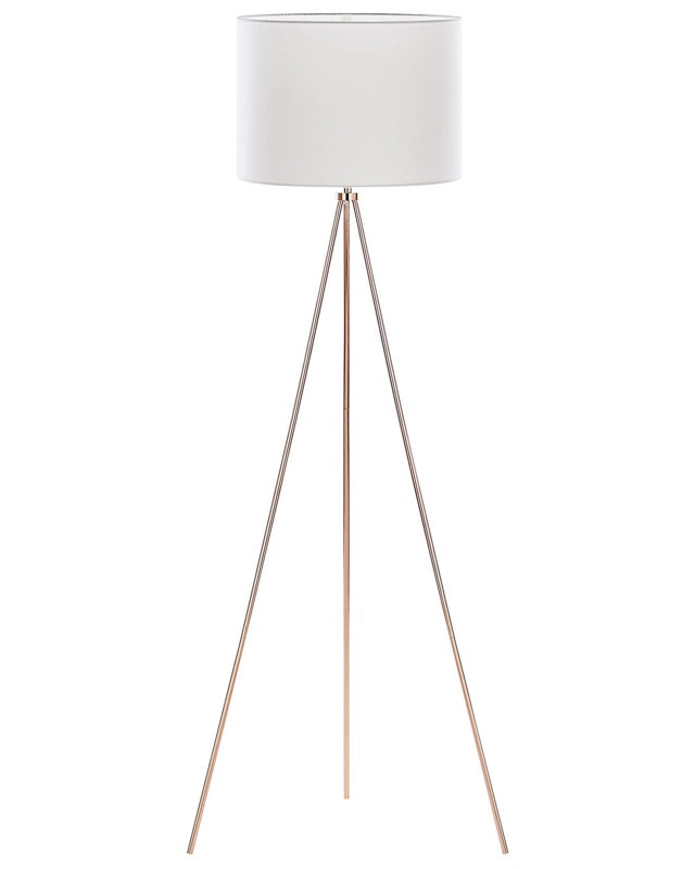 Floor Lamp Copper Metal 148 cm Tripod Stand White Fabric Drum Shade Beliani