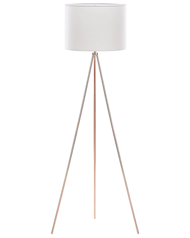 Floor Lamp Copper Metal 148 cm Tripod Stand White Fabric Drum Shade Beliani