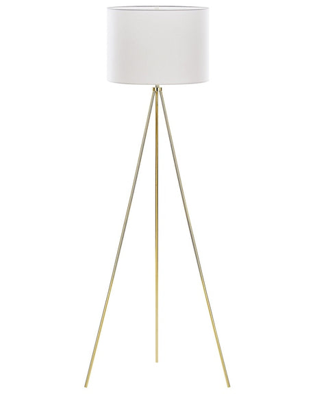 Floor Lamp Gold Metal 148 cm Tripod Stand White Fabric Drum Shade Beliani