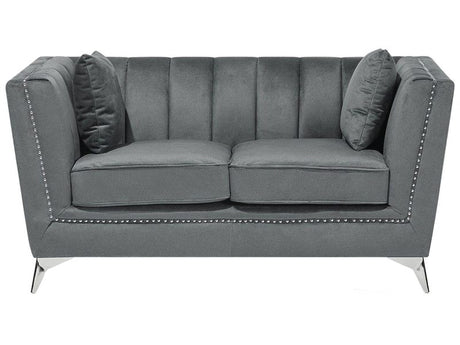 2 Seater Sofa Grey Nail Head Trim Panel Tufting Beliani