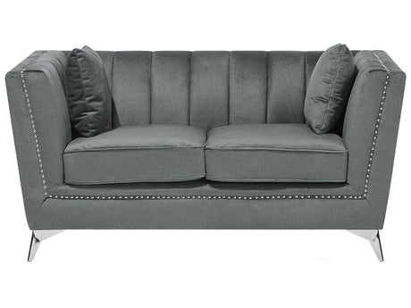 2 Seater Sofa Grey Nail Head Trim Panel Tufting Beliani