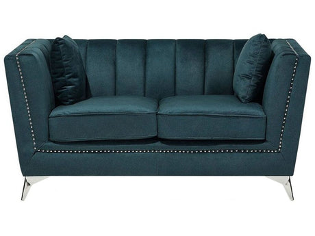 2 Seater Sofa Teal Blue Nail Head Trim Panel Tufting Beliani