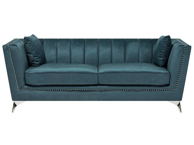 3 Seater Sofa Teal Blue Nail Head Trim Panel Tufting Beliani