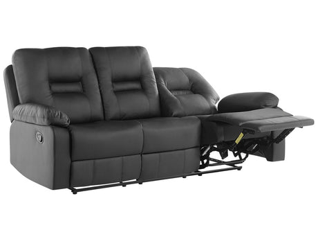 Recliner Sofa Black 3 Seater Faux Leather Manually Adjustable Back and Footrest Beliani