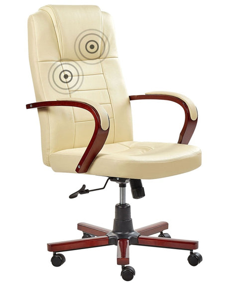 Massage Chair Beige Leather Swivel Gas Lift Adjustable Height with Castors Ergonomic Modern Office Beliani