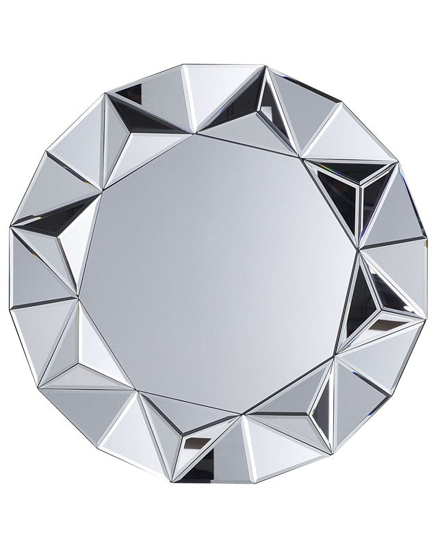 Wall Hanging Mirror Silver Round 70 cm Geometric Frame Gloss Finish Beliani