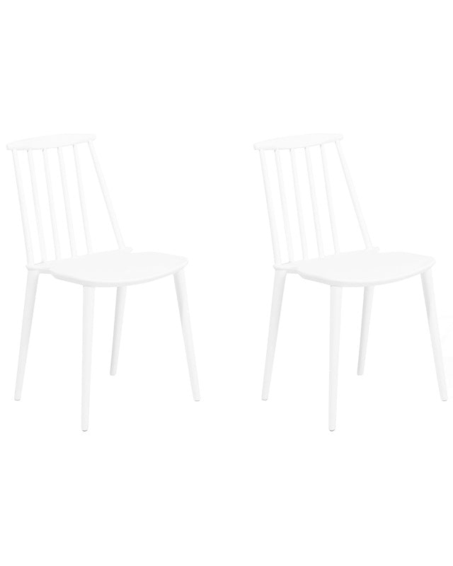 Set of 2 Dining Chairs White Synthetic Material Slatted Backrest Armless Traditional Design Beliani