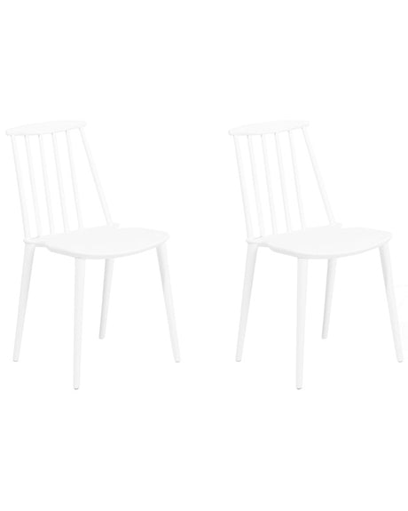 Set of 2 Dining Chairs White Synthetic Material Slatted Backrest Armless Traditional Design Beliani