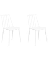 Set of 2 Dining Chairs White Synthetic Material Slatted Backrest Armless Traditional Design Beliani
