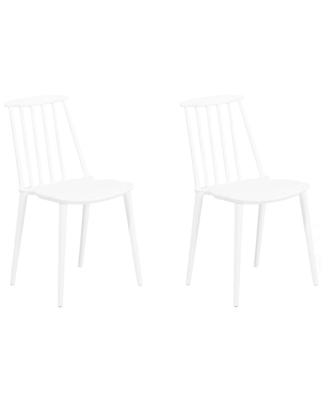 Set of 2 Dining Chairs White Synthetic Material Slatted Backrest Armless Traditional Design Beliani