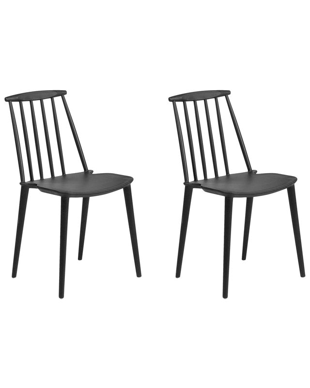 Set of 2 Dining Chairs Black Synthetic Material Slatted Backrest Armless Traditional Design Beliani