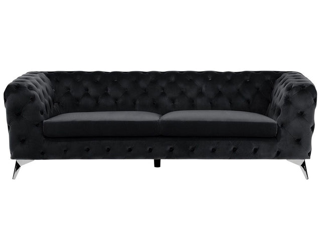 3 Seater Sofa Black Velvet Chesterfield Style Low Back Beliani