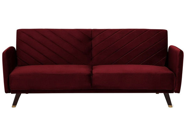 Sofa Bed Dark Red Velvet Fabric Modern Living Room 3 Seater Wooden Legs Track Arm Beliani