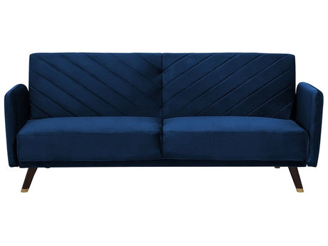 Sofa Bed Navy Blue Velvet Fabric Modern Living Room 3 Seater Wooden Legs Track Arm Beliani