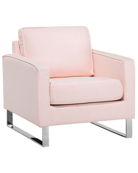 Armchair Pink Fabric Sled Silver Legs Modern Living Room Beliani
