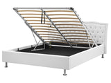 EU King Size Bed White Faux Leather 5ft3 Upholstered Frame with Storage Nailhead Trim Crystal Buttons Headrest Beliani