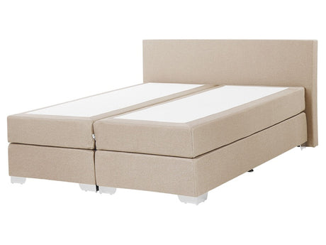 EU King Size Continental Bed 5ft3 Beige Fabric with Pocket Spring Mattress Beliani