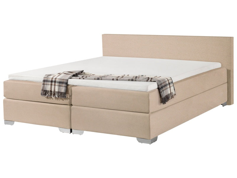 EU Super King Size Continental Bed 6ft Beige Fabric with Pocket Spring Mattress Beliani