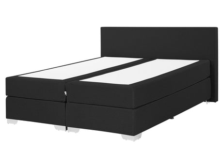 EU King Size Continental Bed 5ft3 Black Fabric with Pocket Spring Mattress Modern Beliani