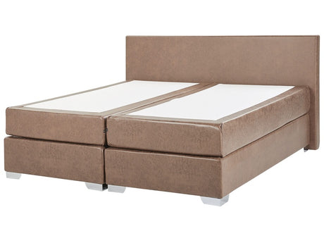 EU Super King Size Continental Bed 6ft Brown Faux Leather with Pocket Spring Mattress Beliani