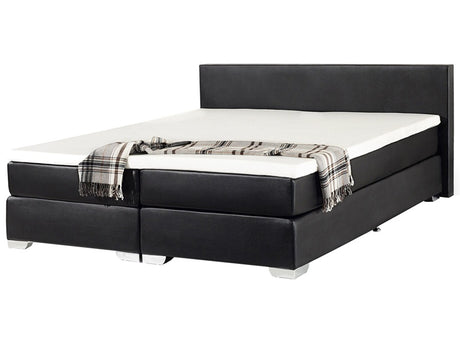 EU Super King Size Continental Bed 6ft Black Faux Leather with Pocket Spring Mattress Beliani