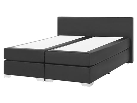 EU King Size Continental Bed 5ft3 Black Faux Leather with Pocket Spring Mattress Beliani