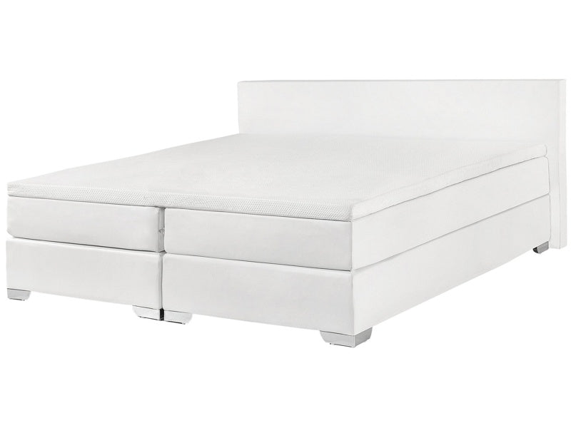 EU Super King Size Continental Bed 6ft White Faux Leather with Pocket Spring Mattress Beliani