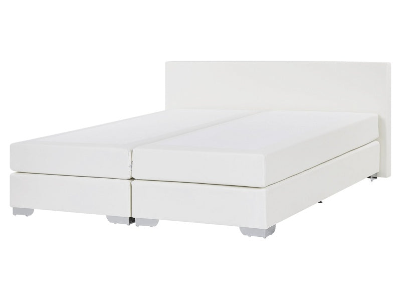 EU King Size Continental Bed 5ft3 White Faux Leather with Pocket Spring Mattress Beliani