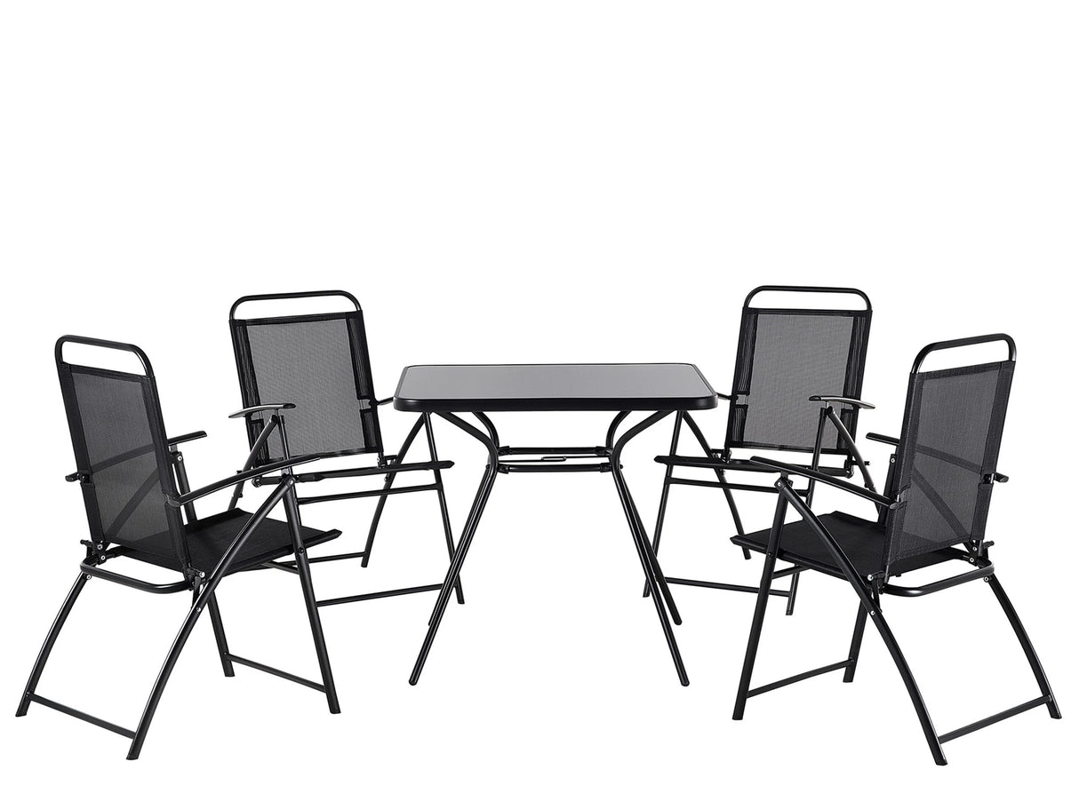 Outdoor Dining Set Black Steel 5 Pieces Table Folding Chairs 4 Seater Modern Garden Beliani