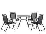 Outdoor Dining Set Black Steel 5 Pieces Table Folding Chairs 4 Seater Modern Garden Beliani
