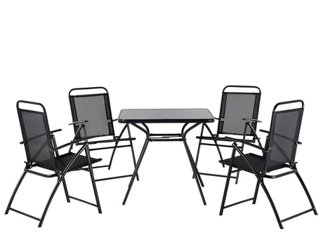 Outdoor Dining Set Black Steel 5 Pieces Table Folding Chairs 4 Seater Modern Garden Beliani