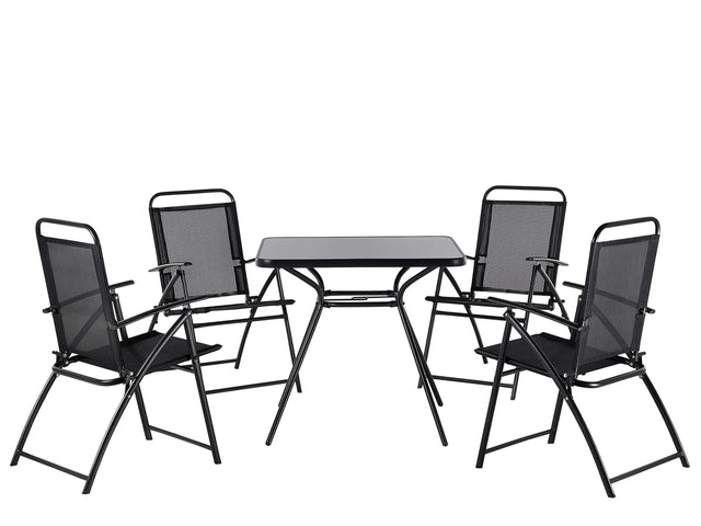Outdoor Dining Set Black Steel 5 Pieces Table Folding Chairs 4 Seater Modern Garden Beliani
