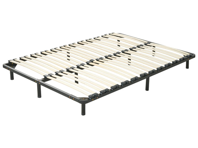 Freestanding Bed Base EU Super King 6ft Wooden Slats Black Steel Frame with Legs Wooden Slats Beliani