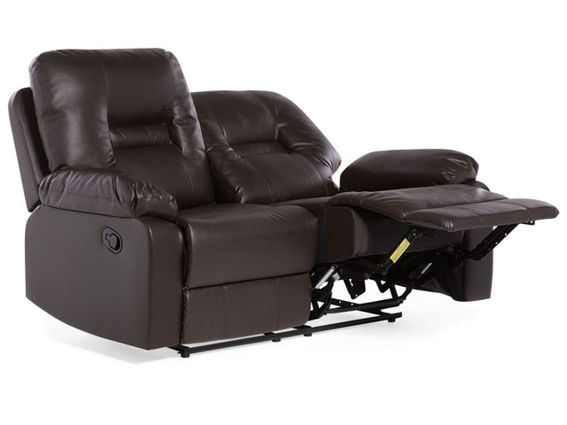 Recliner Sofa Brown 2 Seater Faux Leather Manually Adjustable Back and Footrest Beliani