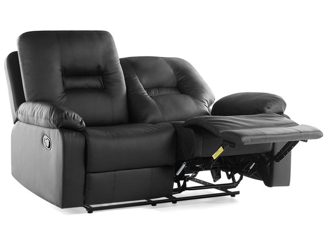 Recliner Sofa Black 2 Seater Faux Leather Manually Adjustable Back and Footrest Beliani