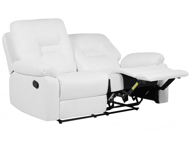 Recliner Sofa White 2 Seater Faux Leather Manually Adjustable Back and Footrest Beliani