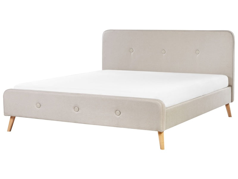 Slatted Bed Frame Beige Polyester Linen Fabric Upholstered Wooden Legs 6ft EU Super King Size Modern Design Beliani