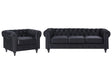 Chesterfield Living Room Set Black Velvet Fabric Upholstery Dark Wood Legs 3 Seater Sofa + Armchair Contemporary Beliani