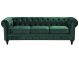Chesterfield Sofa Green Velvet Fabric Upholstery Dark Wood Legs 3 Seater Contemporary Beliani