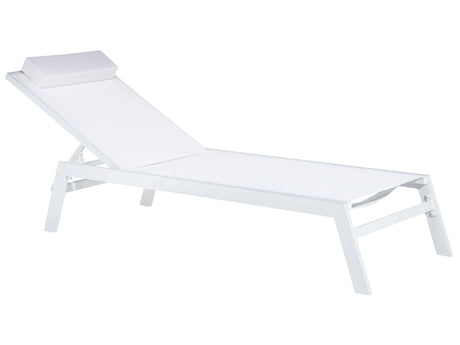 Garden Outdoor Lounger White Textile Seat Aluminium Frame Headrest Cushion Adjustable Reclining Backrest Beliani